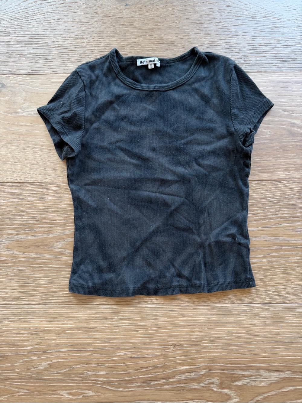 Reformation Black Ribbed Short Sleeve Tee